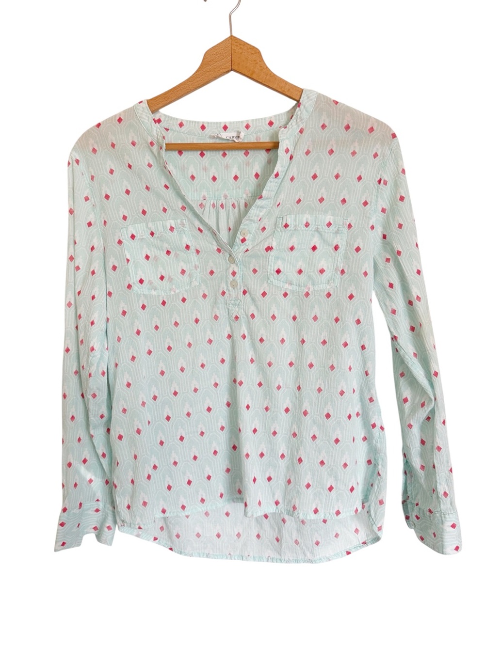 Carve Designs Dylan Gauze Green Pink Diamond Print Lightweight Shirt size S